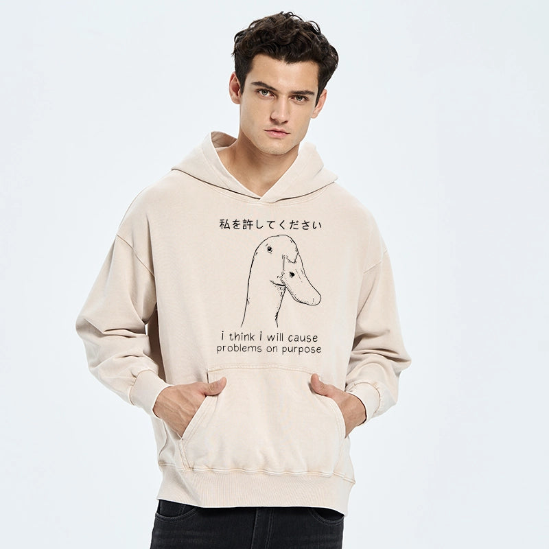 Tokyo-Tiger Stupid Goose Funny Washed Hoodie