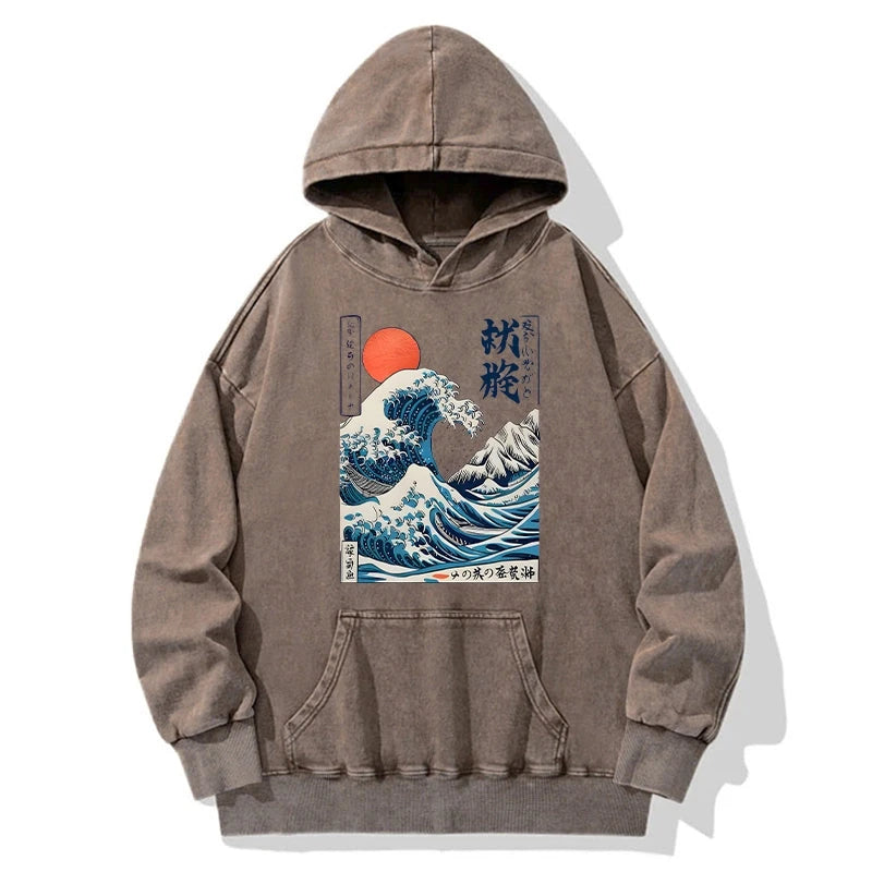 Tokyo-Tiger Ukiyo-e Ocean Waves Japan Washed Hoodie