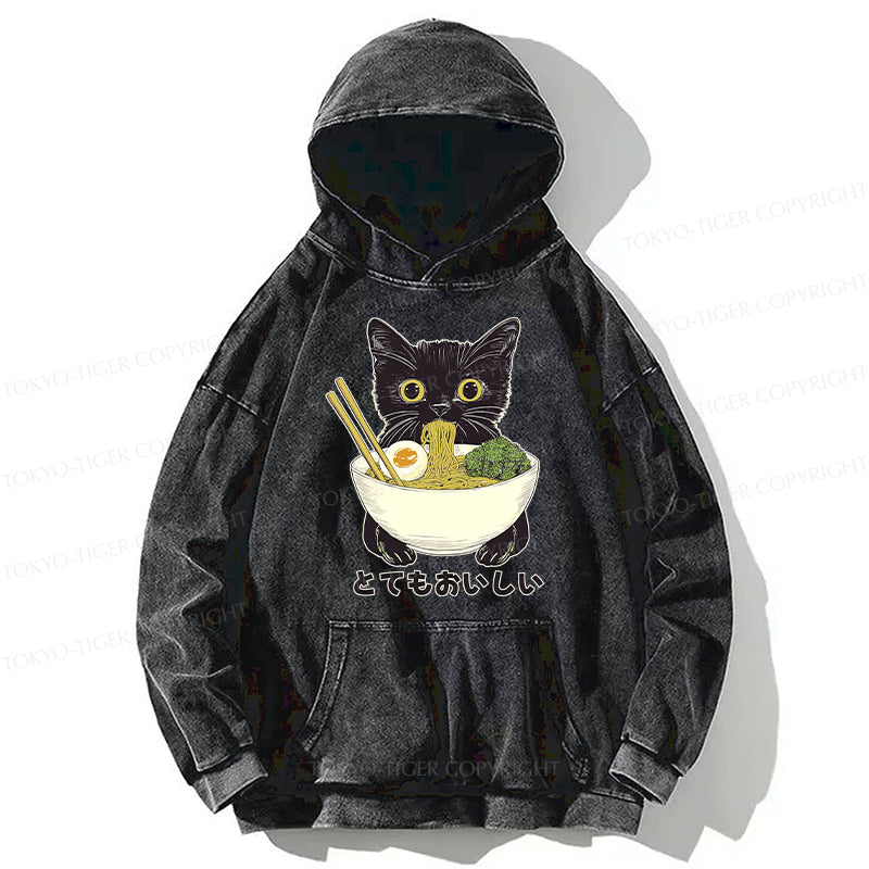 Tokyo-Tiger Ramen Lover Cute Cat Washed Hoodie