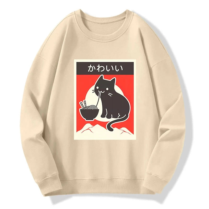 Tokyo-Tiger "Kawaii" Vintage Style Japenese Ramen Cat Sweatshirt