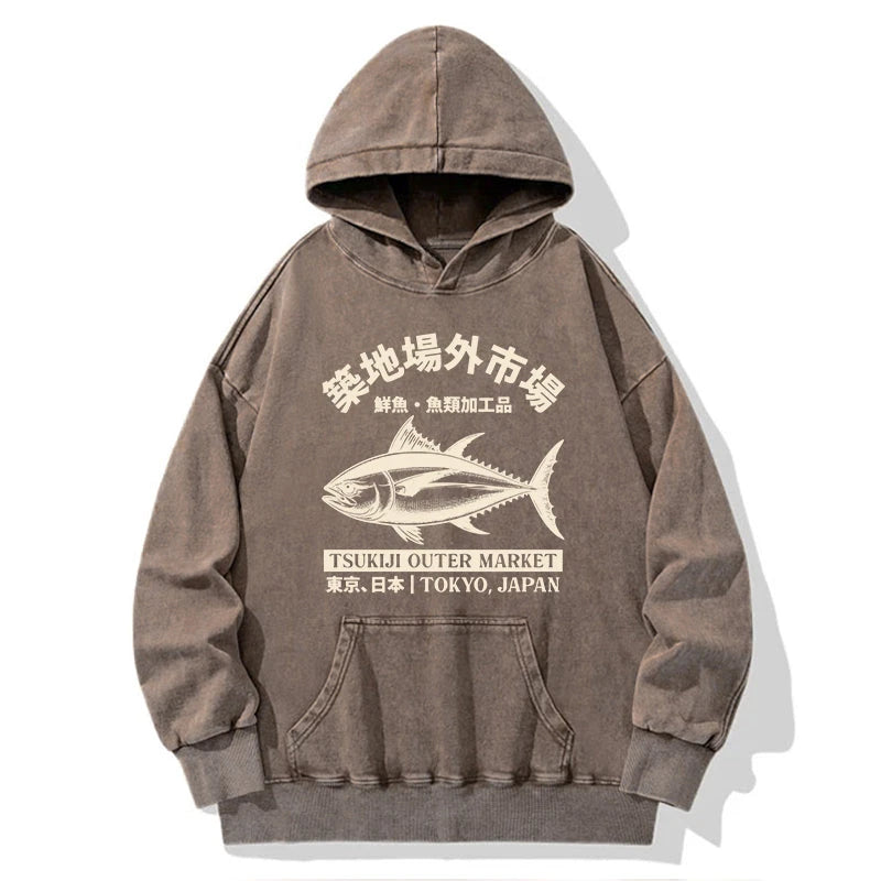 Tokyo-Tiger Japan Tsukiji Fish Market Washed Hoodie