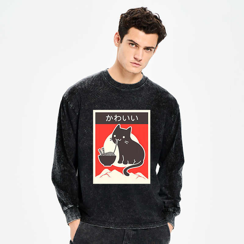 Tokyo-Tiger "Kawaii" Vintage Style Japenese Ramen Cat Sweatshirt