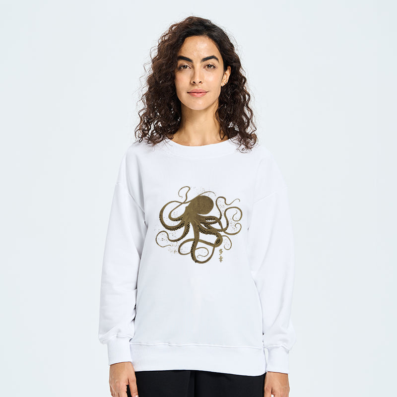 Tokyo-Tiger Octopus Japanese Gold Print Tattoo Sweatshirt