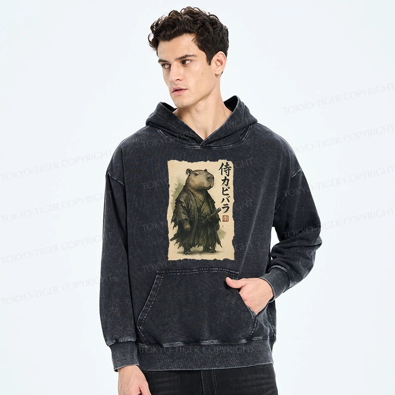 Tokyo-Tiger Capybara Samurai Washed Hoodie