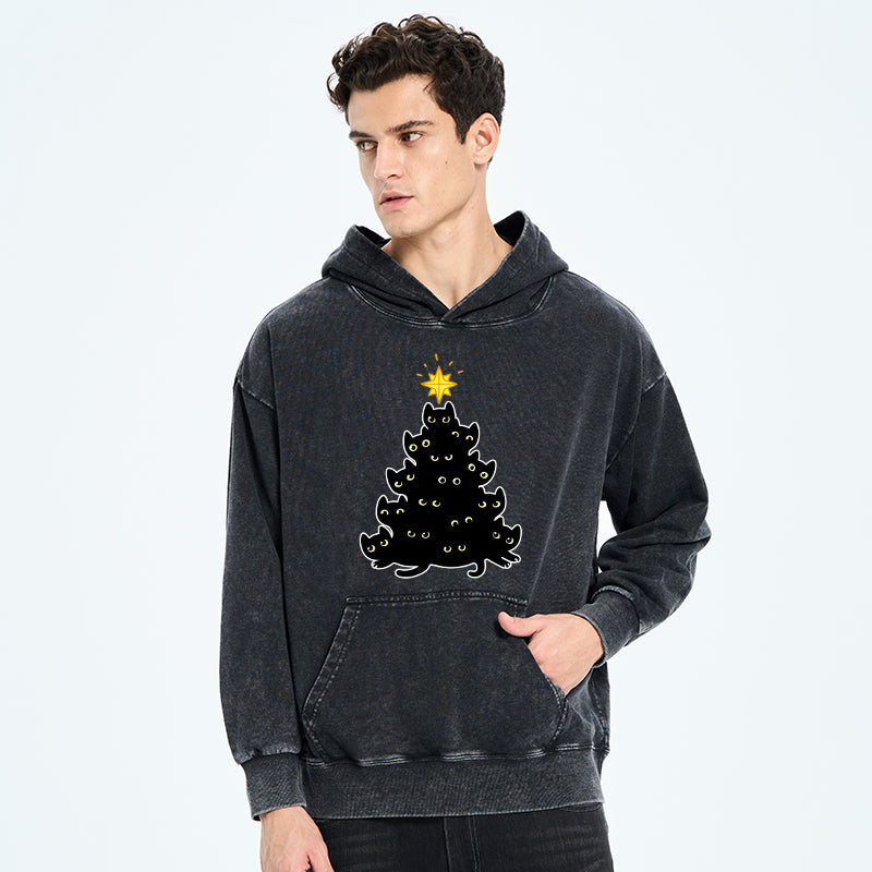 Tokyo-Tiger Black Cat Christmas Tree Washed Hoodie