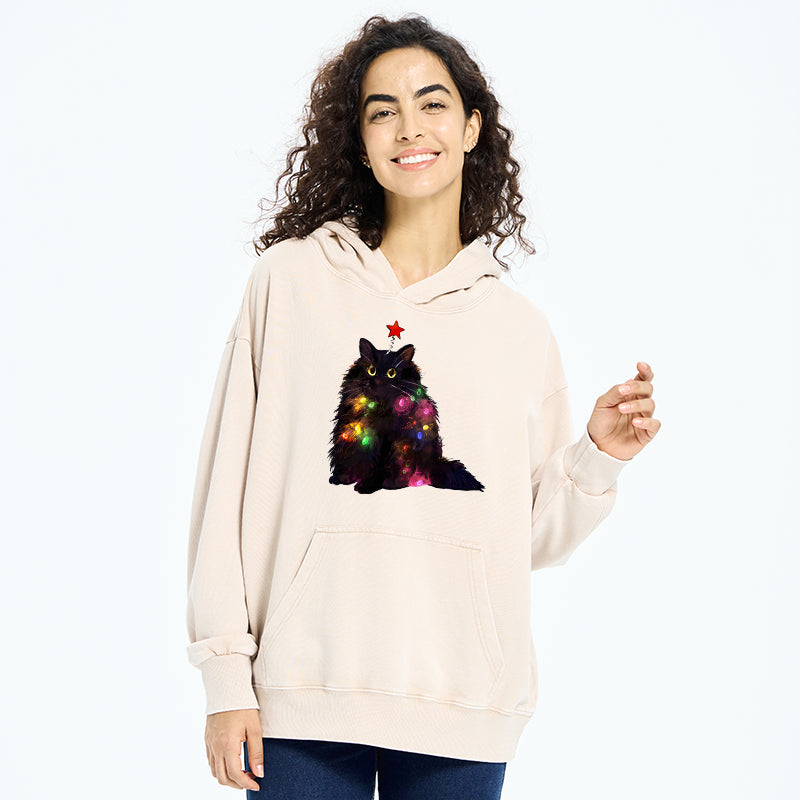 Tokyo-Tiger Christmas Lights Cat Washed Hoodie