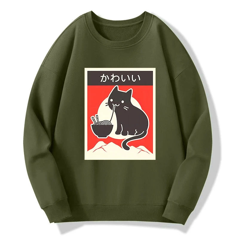 Tokyo-Tiger "Kawaii" Vintage Style Japenese Ramen Cat Sweatshirt