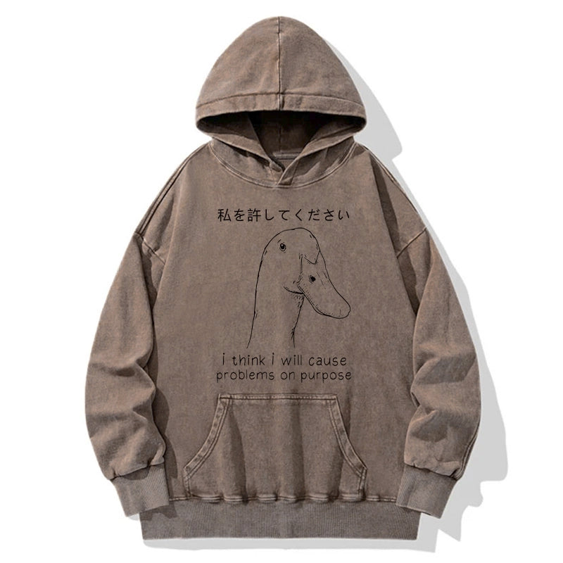 Tokyo-Tiger Stupid Goose Funny Washed Hoodie