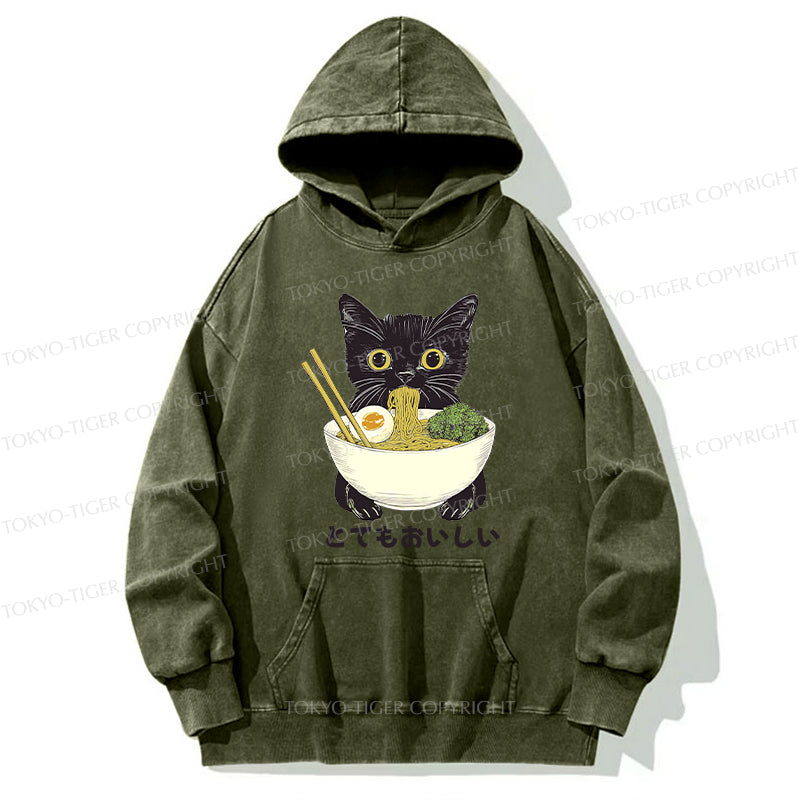 Tokyo-Tiger Ramen Lover Cute Cat Washed Hoodie