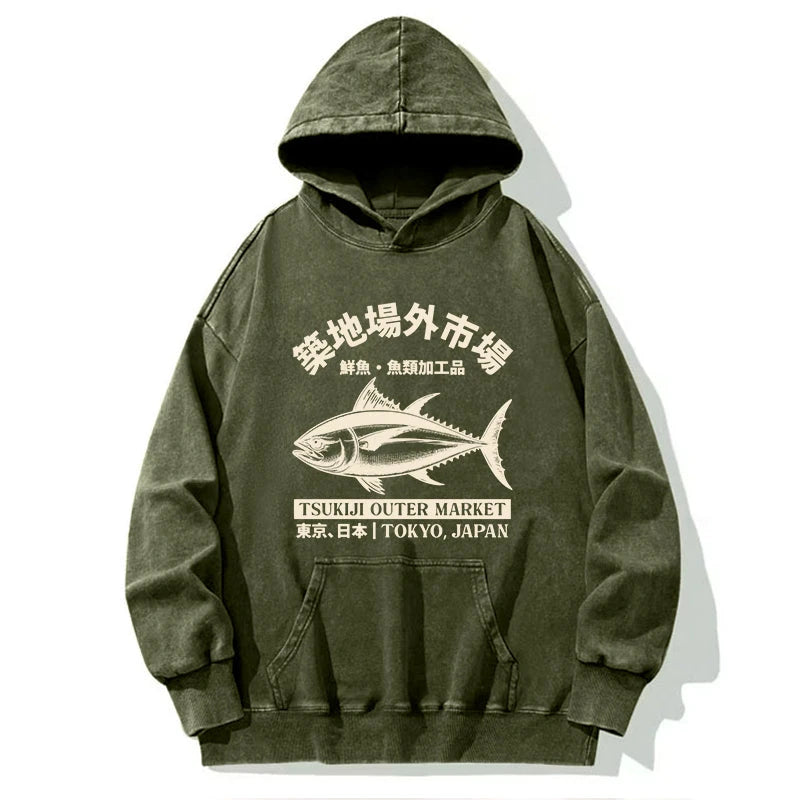Tokyo-Tiger Japan Tsukiji Fish Market Washed Hoodie