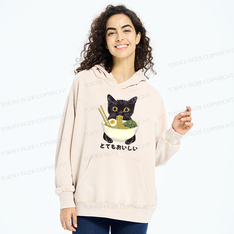 Tokyo-Tiger Ramen Lover Cute Cat Washed Hoodie