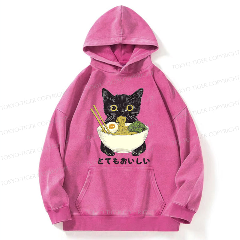 Tokyo-Tiger Ramen Lover Cute Cat Washed Hoodie