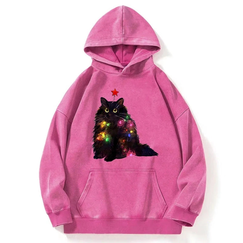 Tokyo-Tiger Christmas Lights Cat Washed Hoodie