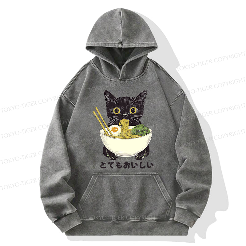 Tokyo-Tiger Ramen Lover Cute Cat Washed Hoodie