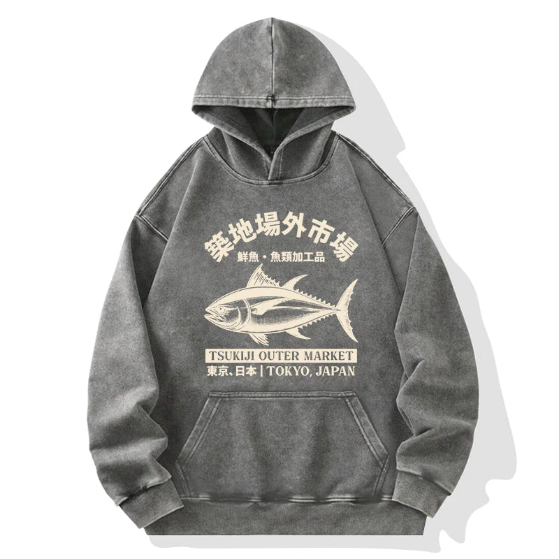 Tokyo-Tiger Japan Tsukiji Fish Market Washed Hoodie