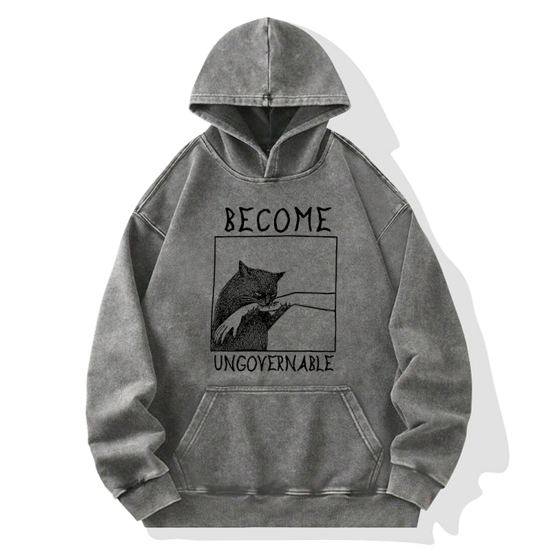 Tokyo-Tiger Cat Biting Arm Washed Hoodie