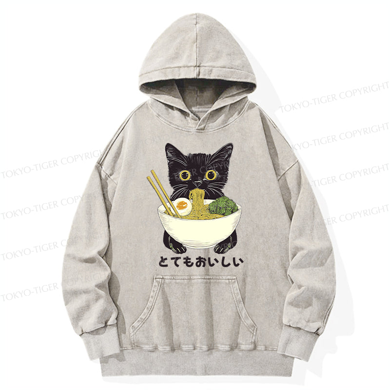 Tokyo-Tiger Ramen Lover Cute Cat Washed Hoodie