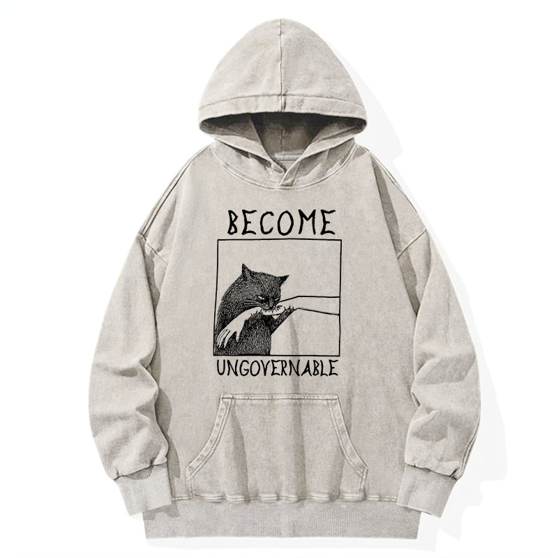 Tokyo-Tiger Cat Biting Arm Washed Hoodie