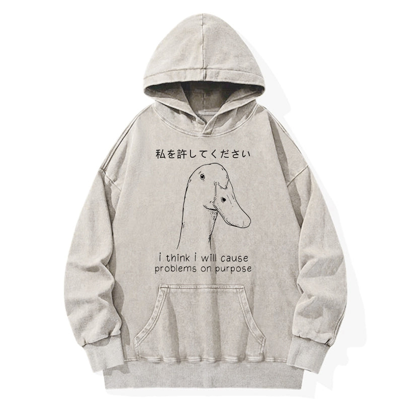 Tokyo-Tiger Stupid Goose Funny Washed Hoodie