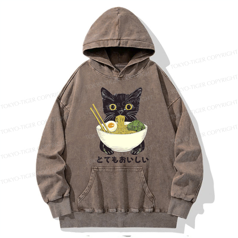 Tokyo-Tiger Ramen Lover Cute Cat Washed Hoodie