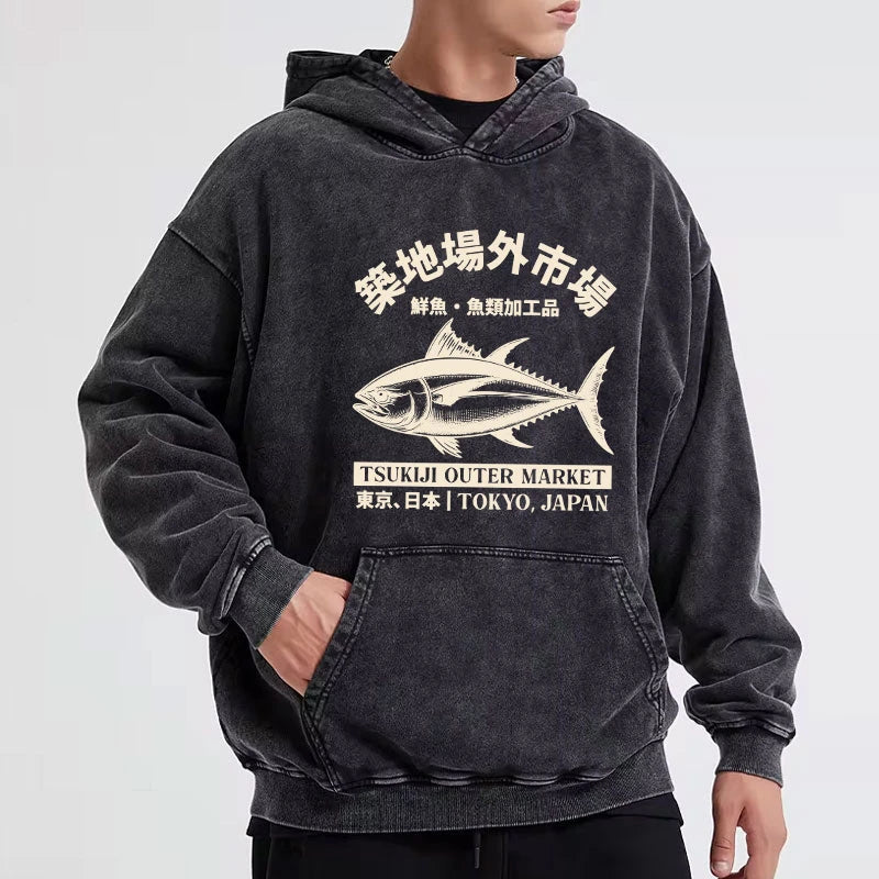 Tokyo-Tiger Japan Tsukiji Fish Market Washed Hoodie