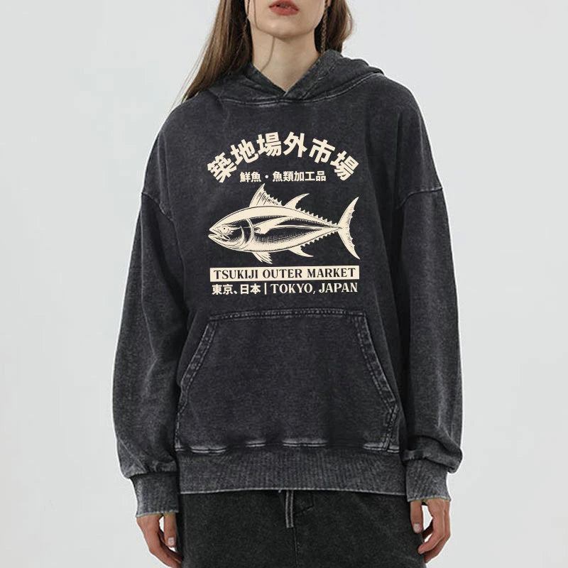 Tokyo-Tiger Japan Tsukiji Fish Market Washed Hoodie