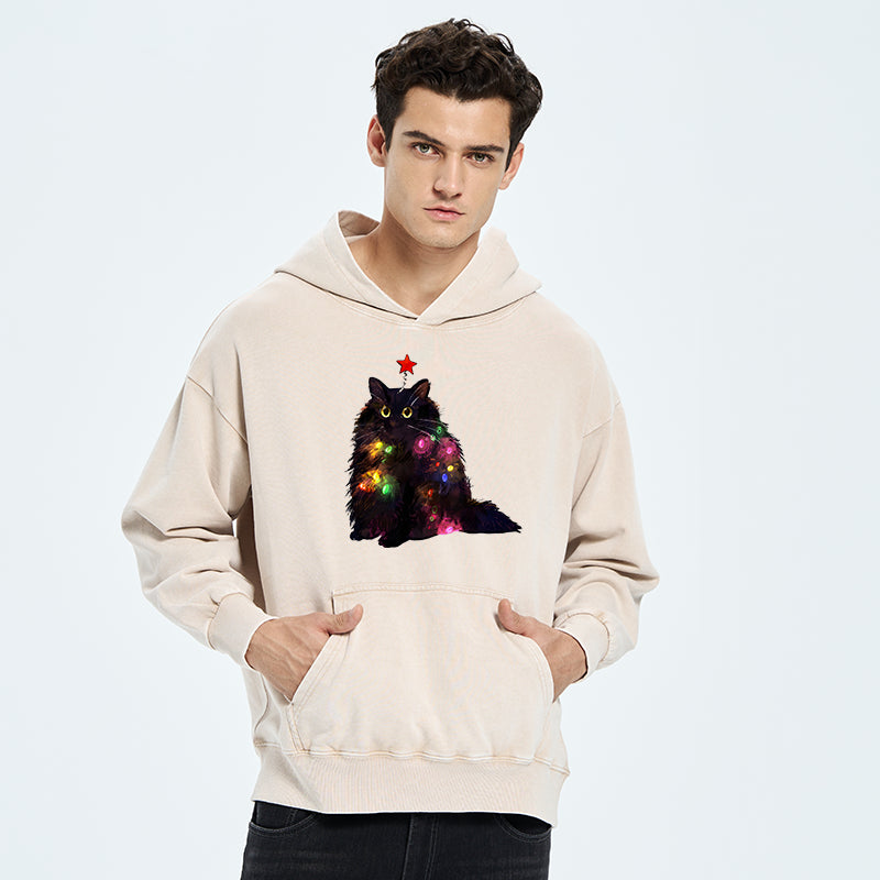 Tokyo-Tiger Christmas Lights Cat Washed Hoodie