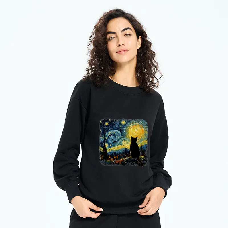 Tokyo-Tiger The Starry Night Cat Classic Sweatshirt